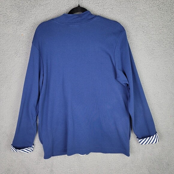 Blair Women's Jacket Sz L Blue Full Zip Pockets White Stripe Contrast - Picture 11 of 15